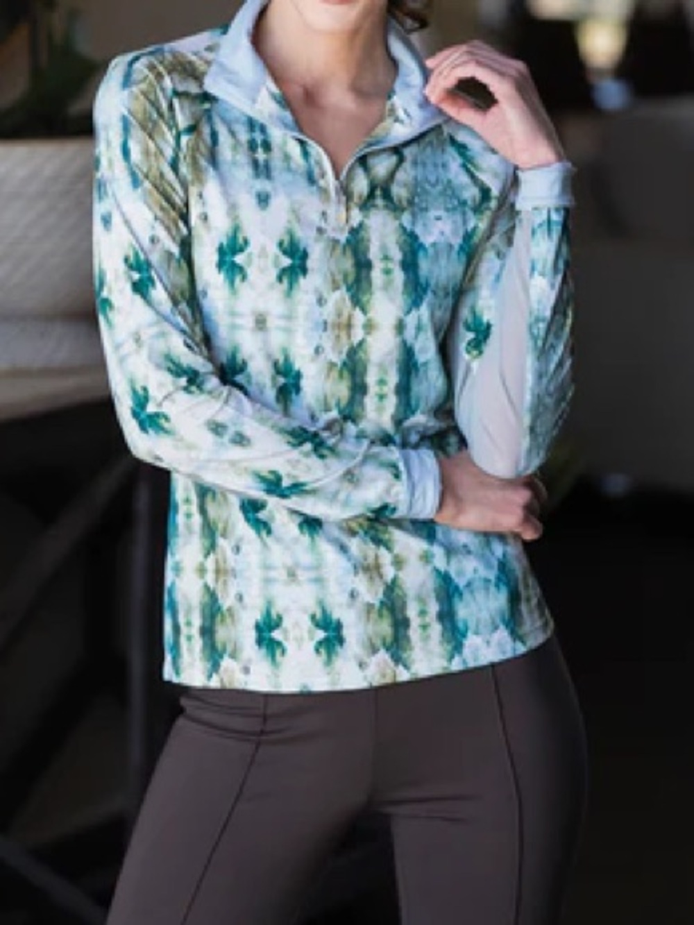 NWT // XS Kastel Green Tie-Dye Snake Skin Print Quarter Zip UPF 30 Riding Top